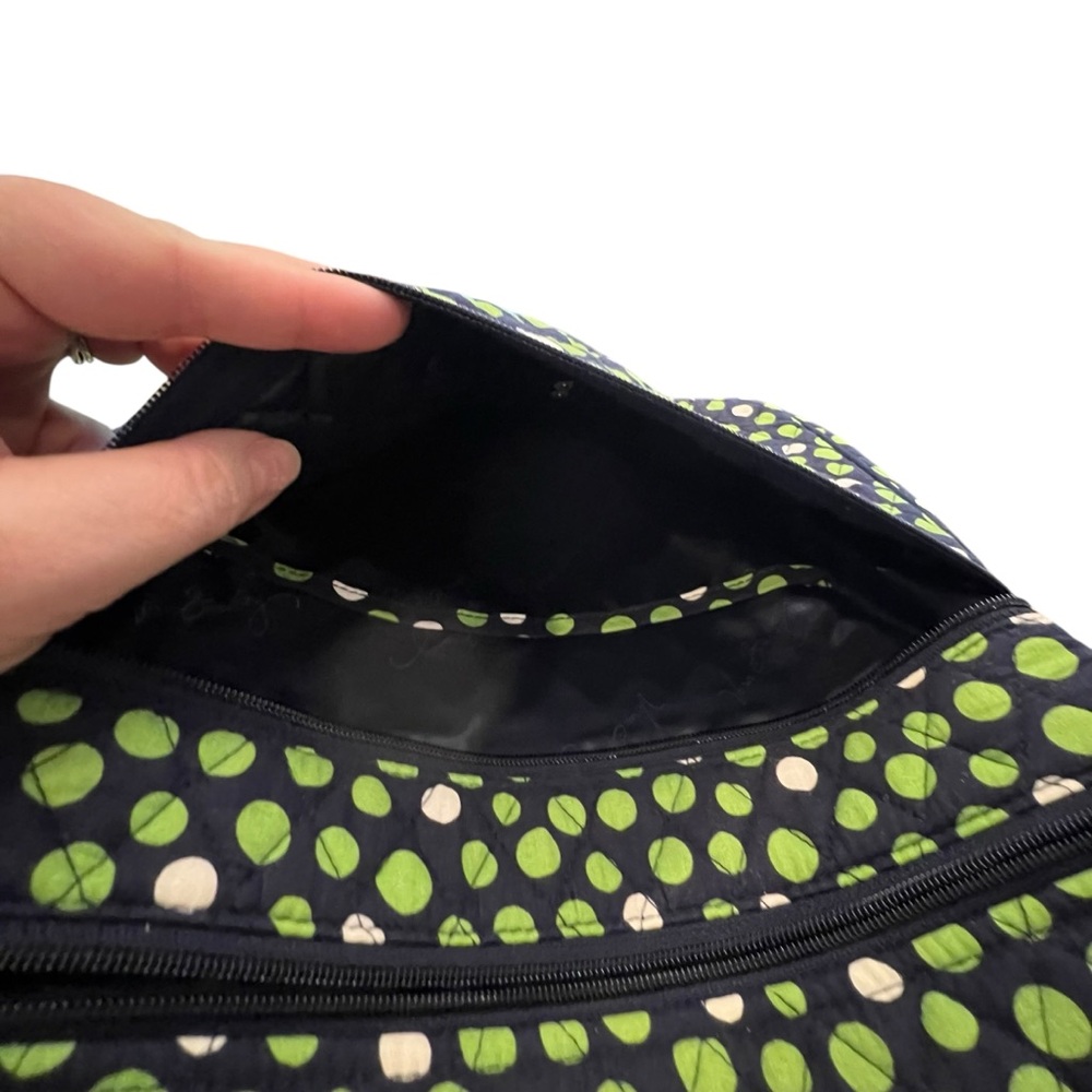Vera Bradley Lucky Dots Hipster Quilted Crossover Purse 3 Zipper Navy Green - Picture 7 of 16